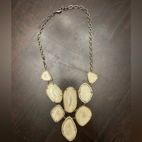 Stella & Dot Cream Faux Stone Ivory Clear Crystal Bib Gold Fiona Necklace - Picture 2 of 6